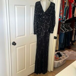 Black sequin formal gown long, long sleeve